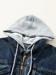 Chaqueta vaquera falsa azul oscuro de dos piezas con capucha y cremallera - Miniatuur