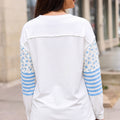 Beige Floral Striped Long Sleeve Contrasted Pullover Top - Damesmode Afbeelding 2 - Foto 2