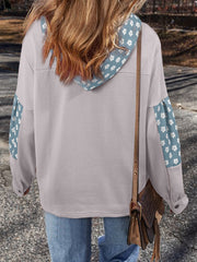 Aprikosenblumen-Patchwork-Star-Muster-Hoodie mit Kordelband – Damesmode Afbeelding 5 - Miniatuur