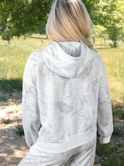 Light Grey Abstract Print Loose Drop Sleeve Hoodie Elastic Waistband 2pcs Pant Set - Miniatuur
