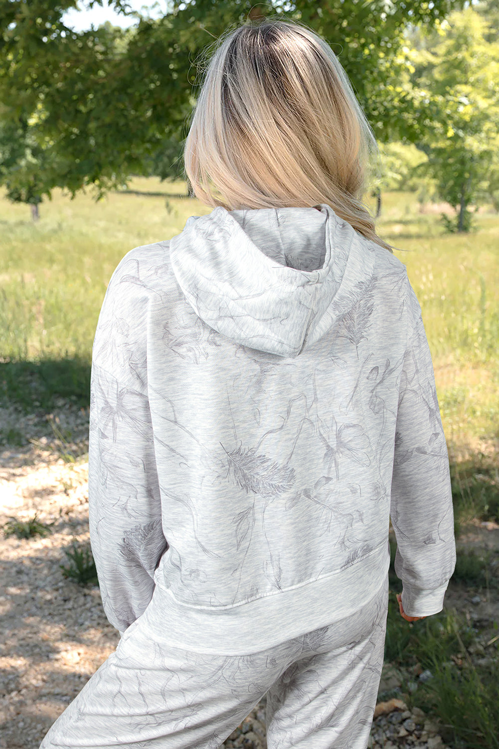 Grigio chiaro, felpa a maniche larghe a maniche adrop, cintura elastica 2 pezzi Set pantaloni