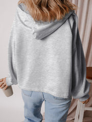 Aruba Blue Fleece Lined Half Zipper Kangaroo Pockets Loose Hoodie - Damesmode Afbeelding 5 - Miniatuur