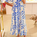 Sky Blue Leafy Botanical Print Side Tie Button Down Maxi Dress - Foto 3