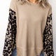 Grijs Morn Luipaardprint Ärmel Waffel-Stréck met Split Hem Top
