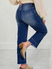 Sky Blue Chic Seam Detail Raw Hem Ankle Length Jeans - Miniatuur