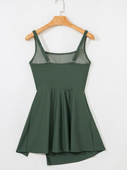 Mist Green Side Tied Waist Square Neck Adjustable Straps A-line One Piece Swim Dress - Miniatuur