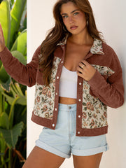 Veste Dearlovers Sage Green Sage Style chemise à motifs de fleurs retro à motifs de patchwork - Miniatuur