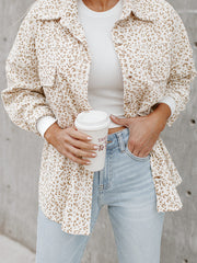Beige Leopard Print Flap Pockets Buttoned Corduroy Shacket - Women's Fashion Image 7 - Miniatuur