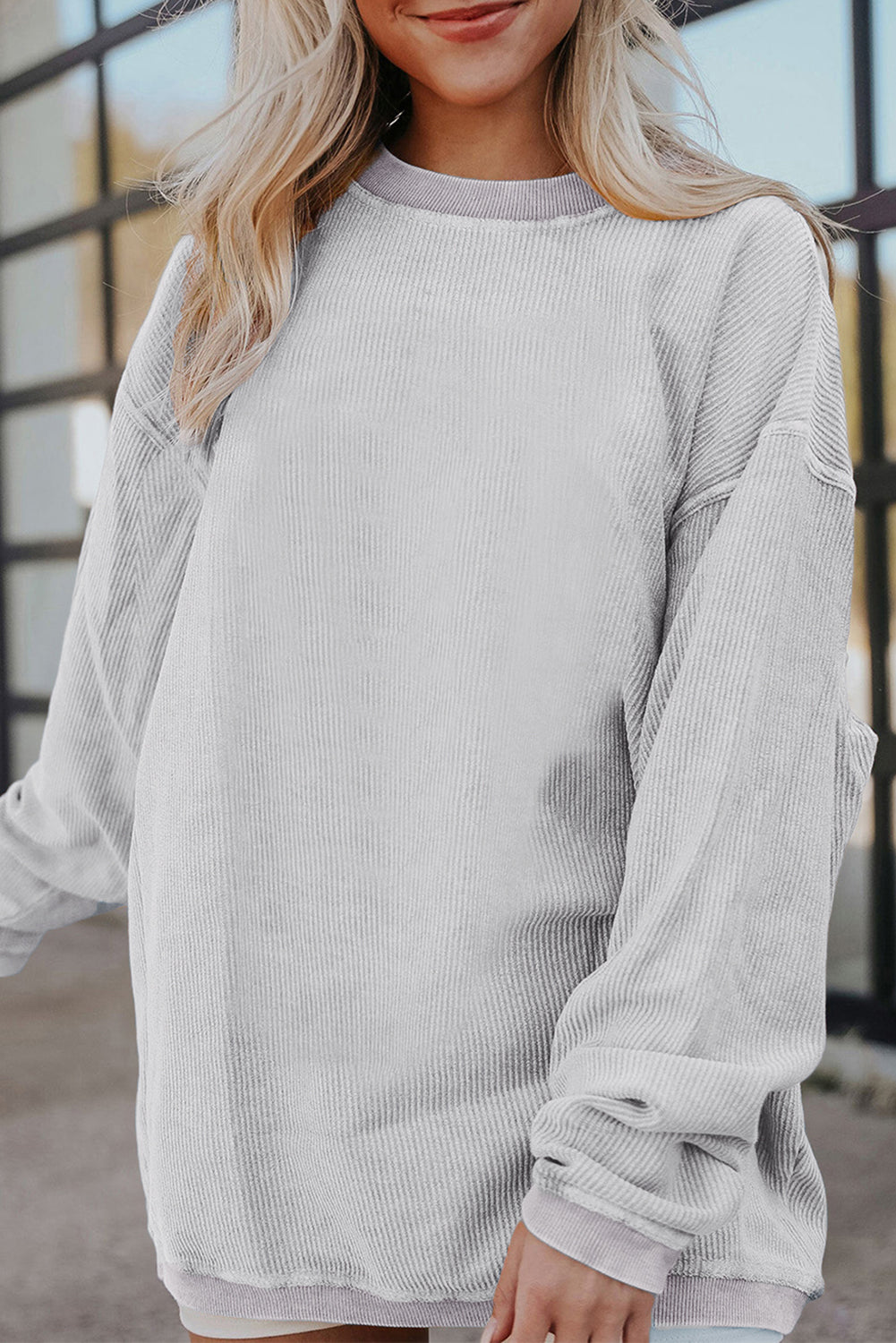 Smoke Gray ribbelagt fløjlssweatshirt i oversized sweatshirt