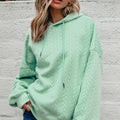 Moonlight Jade Cable Textured Baggy Solid Hoodie - Foto 4