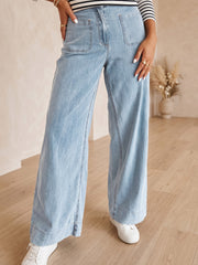 Beau Blue Solid Ganzlänge Regular Pocket Detail Wholesale Denim Jeans – Damesmode Afbeelding 1 - Miniatuur