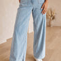 Beau Blauw Effen Ganzkörper Regular Zakken Detail Großhandel Spijkerstof Jeans