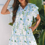 Sky Blue Floral Contrast Edge Layered Short Sleeve Mini Dress