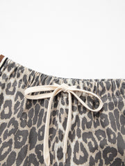Mehrfarbige, leopardenartige, gestreifte Denim-Shorts mit Kordelzug - Miniatuur