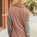 Dark Khaki Leopard Patched Twisted Ribbed Western Casual Shacket - Foto 2