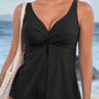 Zwart Crossed V Neck Adjustable Strap Babydoll Tankini Top