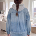 Sky Blue Polka Dot Long Sleeve Collar Pocket Casual Shift Silhouette Denim Jacket - Foto 2