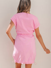 Robe mini à manches courtes patchwork - Damesmode Afbeelding 2 - Miniatuur