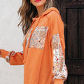 Flamingo Mix Floral Patchwork Side Slit Drawstring Hoodie - Foto 3