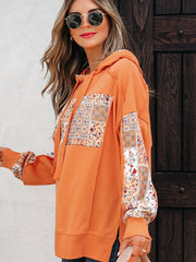Sweatshirt Floral Patchwork Floral Side Slit Hoodie - Miniatuur