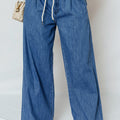 Dämmerblaue Schnürung Pull-on Wide Legs Jeans - Foto 1