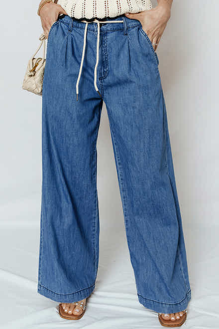 Dämmerblaue Schnürung Pull-on Wide Legs Jeans