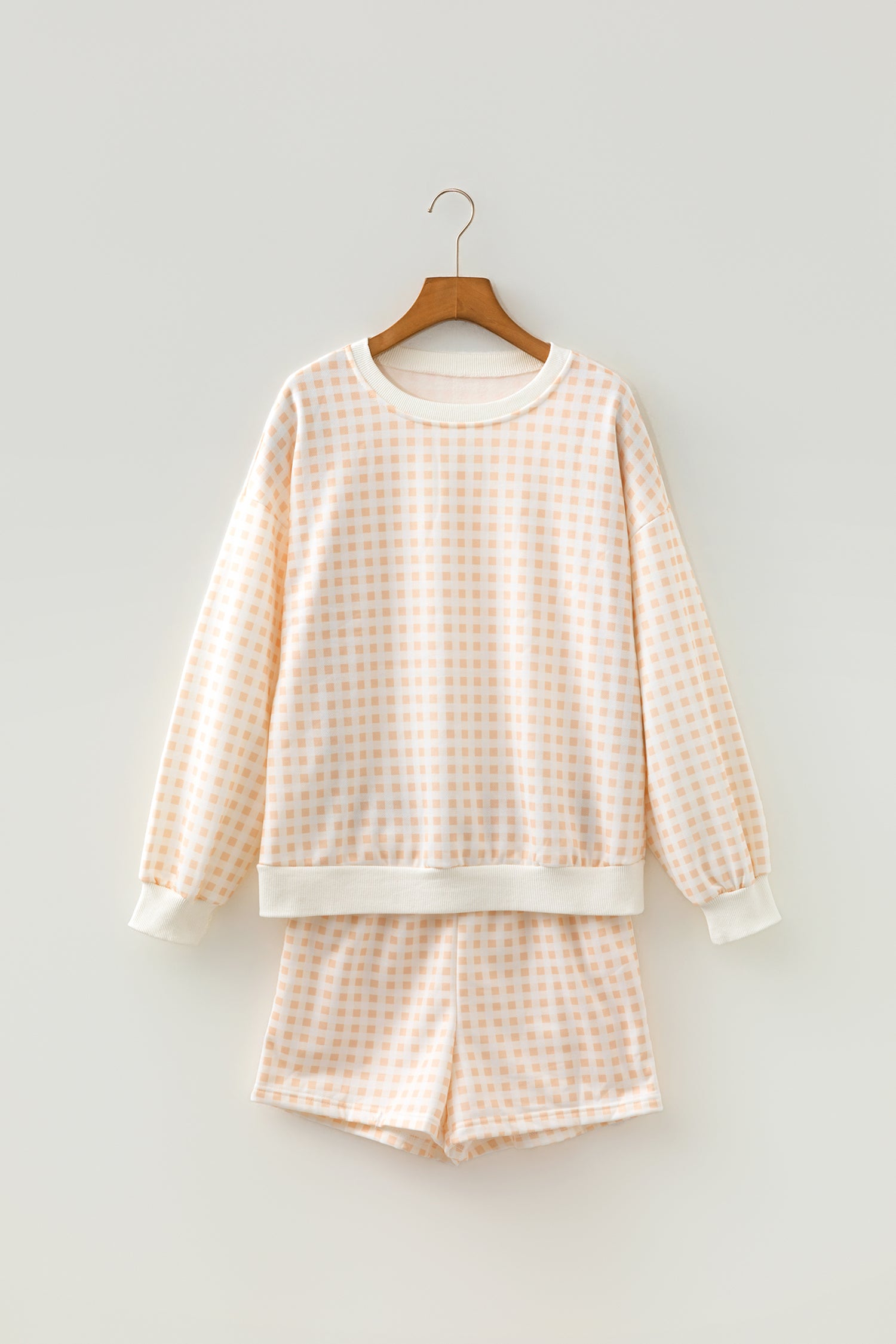 Himmelblå ternet poset pullover med træksnor Casual Shorts 2 stk. Outfit