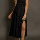 Zwart Shirrood Geplooide Square Neck Mouwloos Elegant Elegante Midi-Jurk