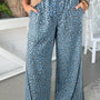 Blue Leopard Print Print Exposed Seam Detail Wide Leg with Drawstring Jeans