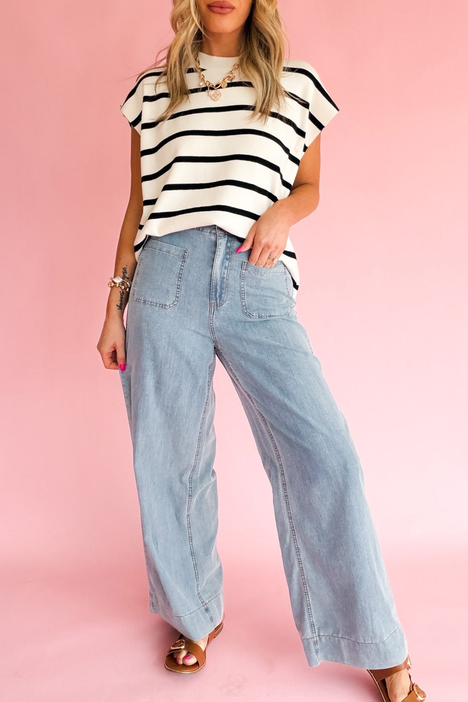Beau Blue Solid Full-Length Regular Pocket Detail Wholesale Denim Jeans - Damesmode Afbeelding 5