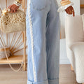 Beau Blue Lace Trim Casual Full-Length Regular Fit Jeans - Damesmode Afbeelding 2 - Foto 2