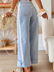 Beau Blue Lace Trim Casual Full-Length Regular Fit Jeans - Women's Fashion Image 2 - Miniatuur