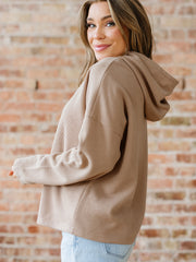 Rose Tan Thermal Textured Lace Drawstring Baggy Hoodie - Miniatuur