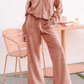 Peach Blossom Velvet Zip-up Hoodie and Wide Leg Pants Set - Foto 1