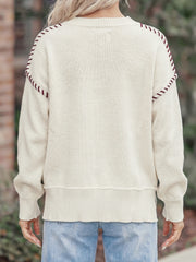 Beige Drop Shoulder Game Day Letter Print Pullover Sweater - Damesmode Afbeelding 2 - Miniatuur