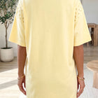 Yellow Cream Eyelet Embroidered Lace Splicing Sleeve Loose T Shirt Dress - Thumbnail