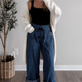 Blue Stripe Contrasted Drawstring Pocketed Loose Jeans - Damesmode Afbeelding 6 - Foto 6