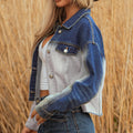 Dusk Blue Color Block Patchwork Flap Detail Distress Denim Jacket - Foto 3