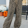 Khaki-Leopardenmuster mit Kordelzug, elastische Taille, lockere Jeanshosen mit Taschen