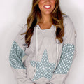 Apricot Floral Patchwork Star Pattern Drawstring Hoodie - Damesmode Afbeelding 6 - Foto 6