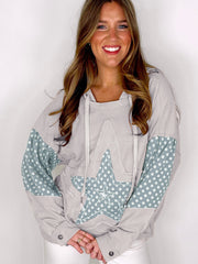 Aprikosenblumen-Patchwork-Star-Muster-Hoodie mit Kordelzug – Damesmode Afbeelding 6 - Miniatuur
