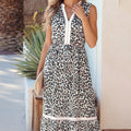 White Leopard Print Colorblock Trim Sleeveless Midi Dress - Foto 3