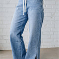 Myosotis Slit-Leg-Jeans mit hoher Rise, Kordelzug-Casual-Jeans - Foto 3