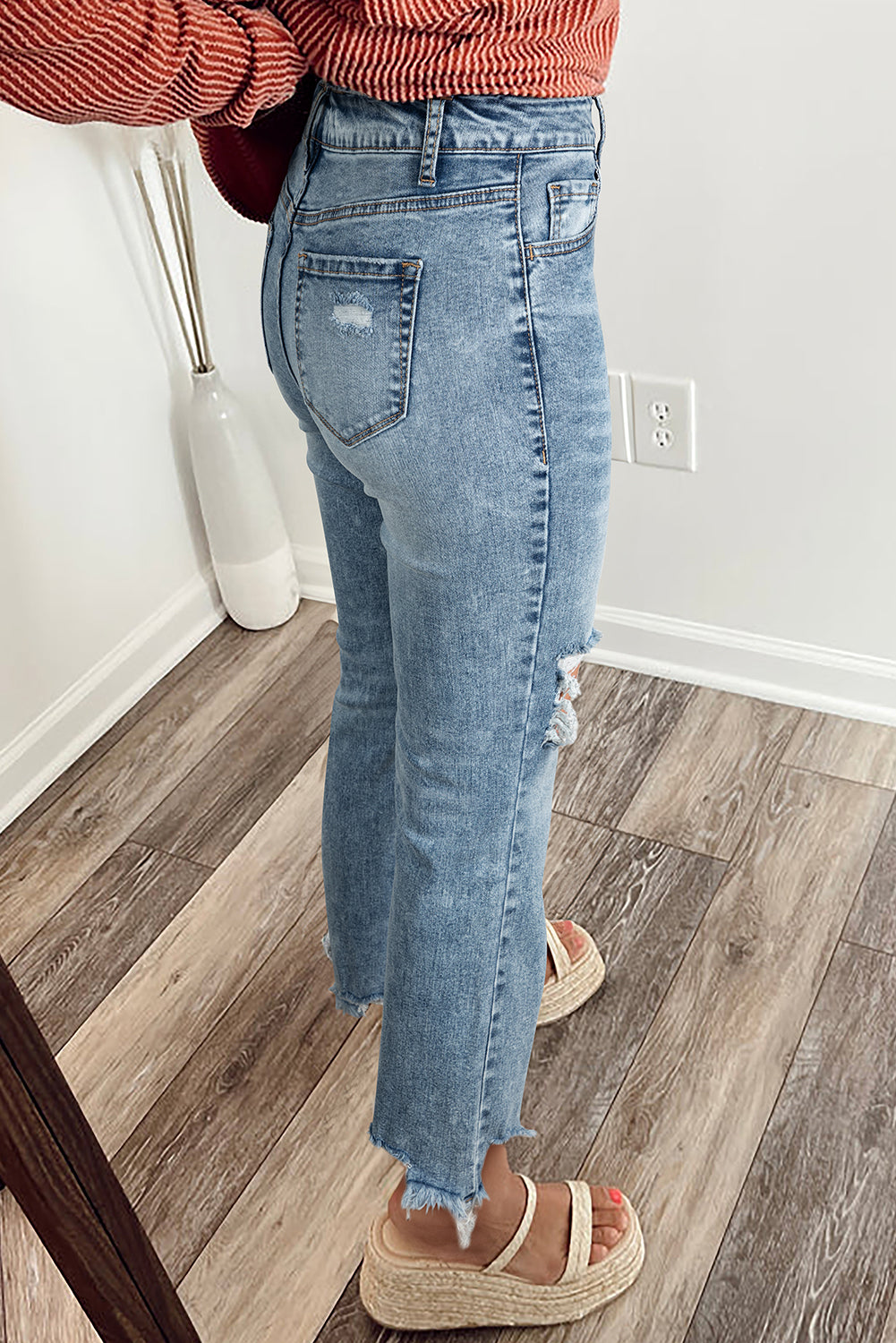Myosotis Rå Søm Revet Knæfit Udstrakte Jeans