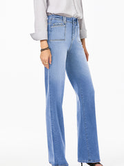 Jeans taille haute à jambes droites amples et larges bleu crépuscule - Miniatuur
