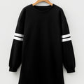 Black Varsity Contrast Banded Sleeve Shift Sweatshirt Dress - Damesmode Afbeelding 3 - Foto 3