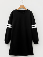 Schwarzes Varsity Contrast Sleeve Shift-Sweatshirt-Kleid – Damesmode Afbeelding 3 - Miniatuur