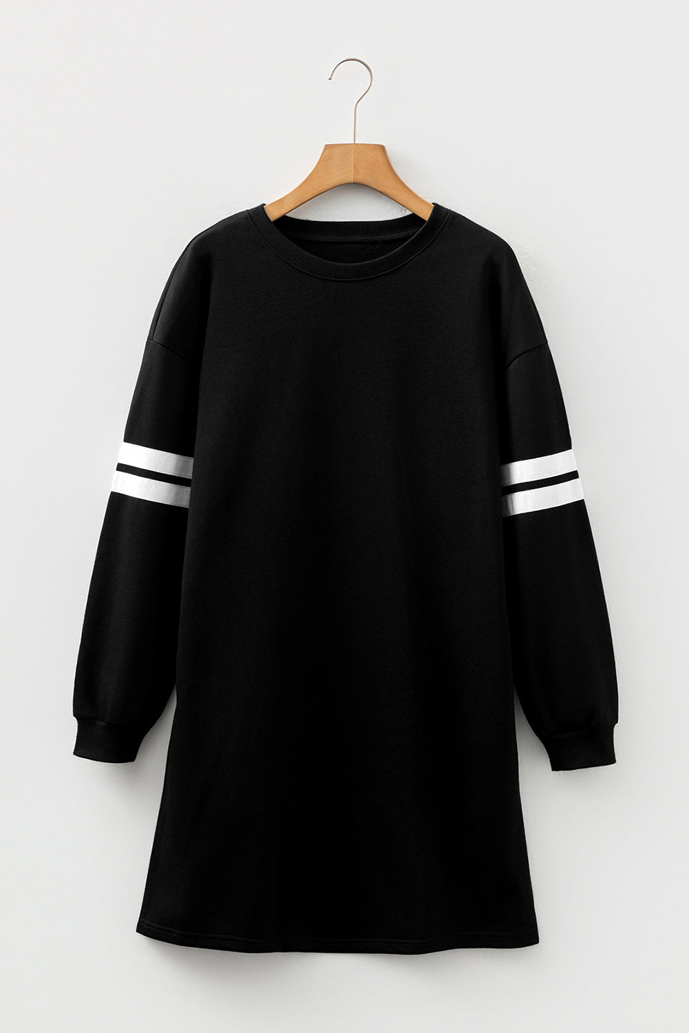 Black Varsity Contrast Banded Sleeve Shift Sweatshirt Dress - Damesmode Afbeelding 3