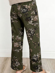 Green Vintage Floral Print Square Patch Pocket Raw Hem Shift Jeans - Miniatuur