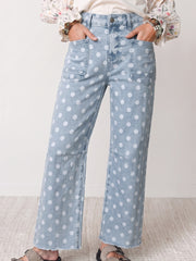 Jeans décontractés à pois roses ajustés - Miniatuur